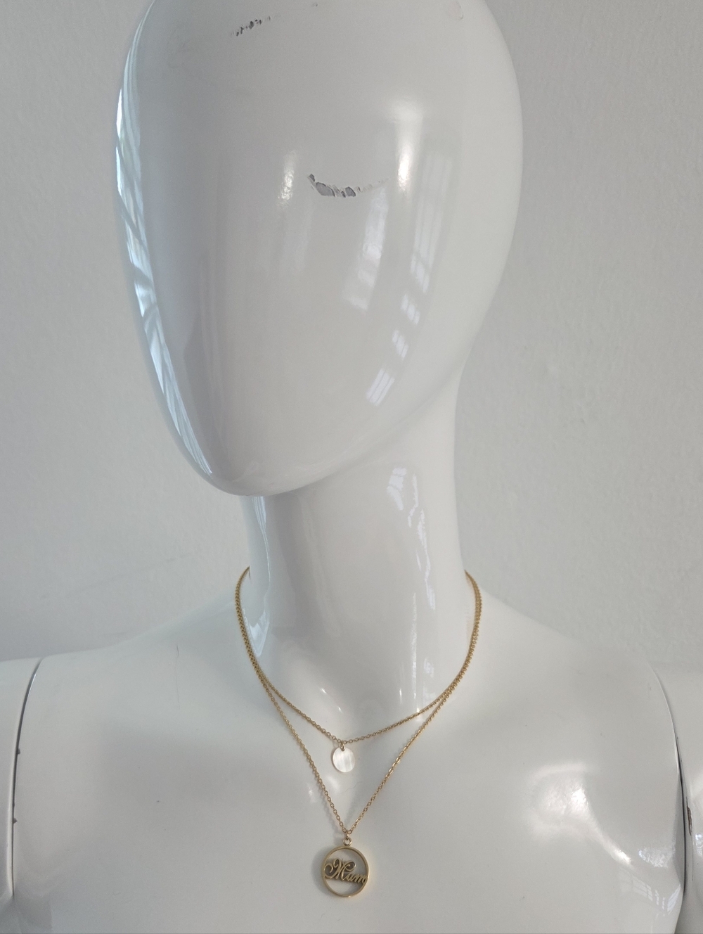 Dainty Gold Tone Double Layer Mum Pendant Necklace Mother's Day Gift - Picture 2 of 8
